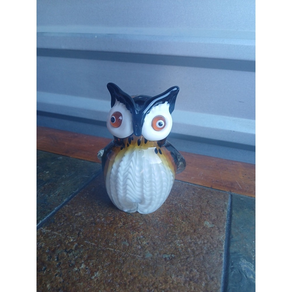 Vintage Murano Style-Handblown Glass Owl Figurine, Paperweight